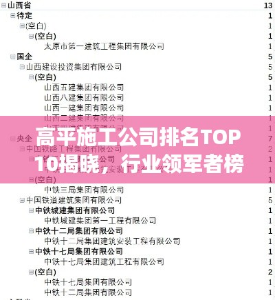 高平施工公司排名TOP10揭晓,行业领军者榜单重磅出炉!